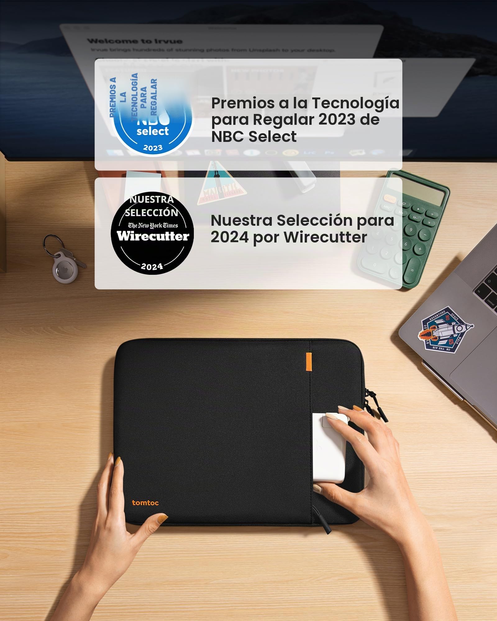 tomtoc 360° Funda para 13 Pulgadas Nuevo MacBook Air M5/A3449 (2026), M4/A3240 (2025), M3/M2/M1, 13" MacBook Neo A18 Pro/A3404, 13" MacBook Pro M2/M1, Repelente al Agua Protección Bolsa para portátil