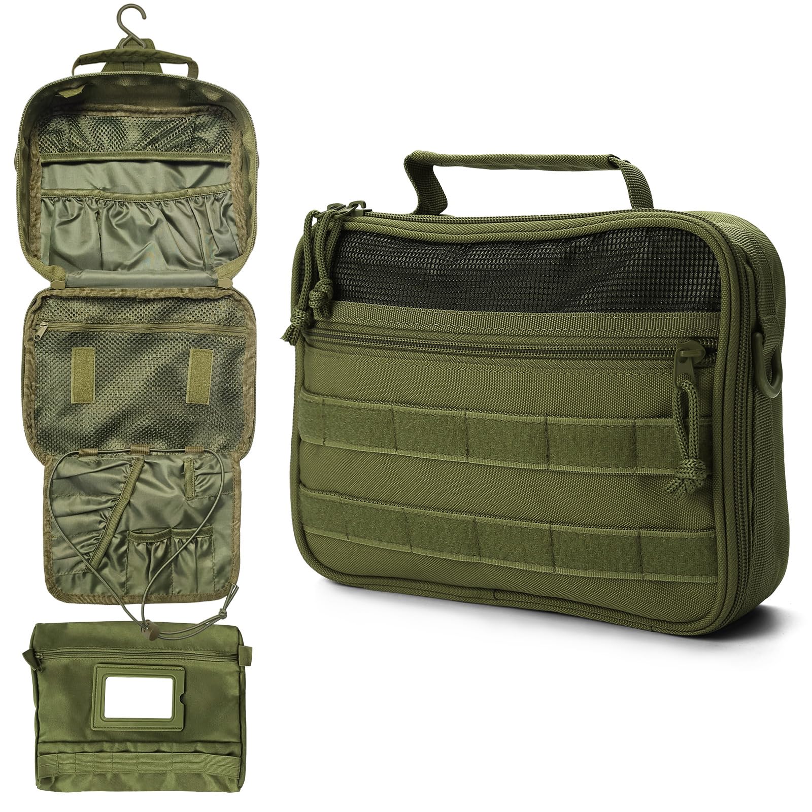 VELVEBAG Hanging Toiletry Bag for Men, Waterproof Travel Shaving Bag with Hook, Multi-pocket Organizer for Gym, Camping & Business Trips, Green