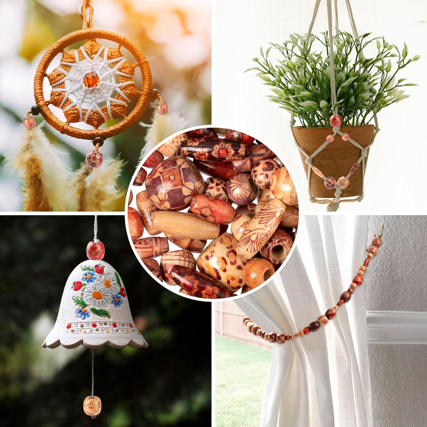 Wooden Beads for Crafts, Large Hole Natural Wood Hair Bead, Vintage Wooden Spacer Beads for Macrame Necklace Bracelet DIY Craft Handmade Decor- Wood Color - Image 6