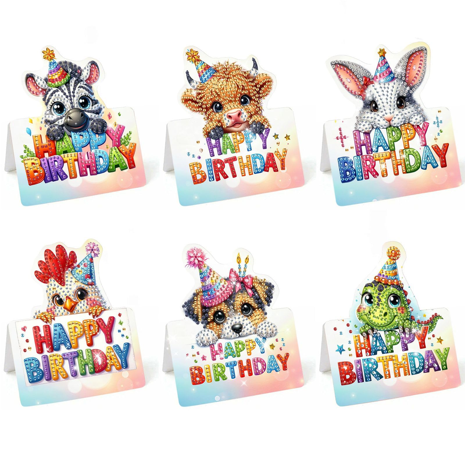 Lebartm 6Pcs 3D Folding Greeting Card DIY Diamond Art Painting Foldable Thank You Cards with White Envelopes Blessing Greeting Card Set for Festival Holiday-Birthday Animal โ image 1