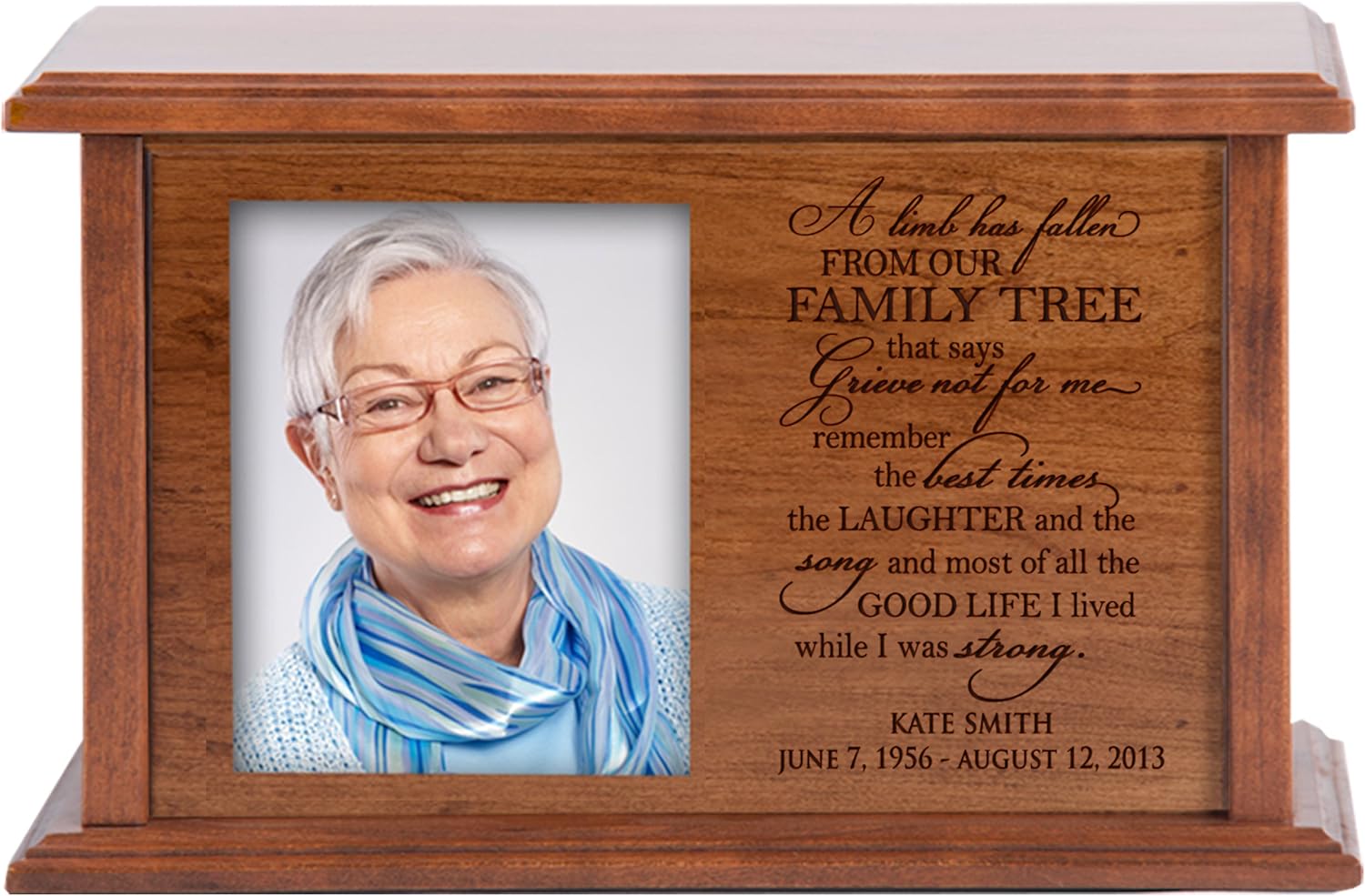 LifeSong Milestones Personalized Wooden Cremation Urn with Picture Frame for Loss of Loved One Holds 260 cu.in Human Ashes and 4"x5" Photo A Limb Has Fallen Engraved Funeral Keepsake