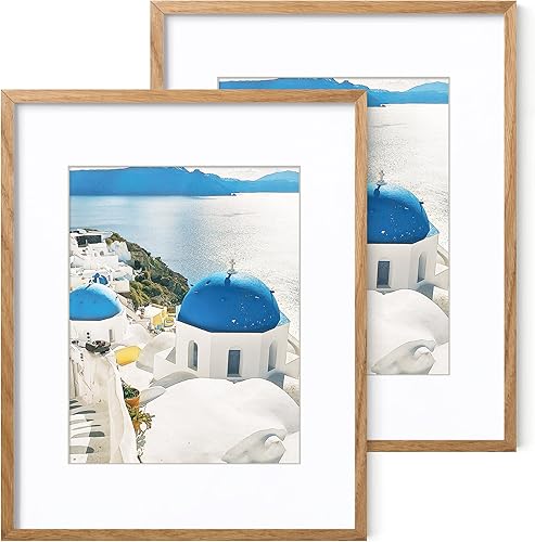 Portarretratos de 16 x 20 pulgadas con paspartú para fotos de 11 x 14 pulgadas, marco de póster de madera maciza de roble con vidrio templado para