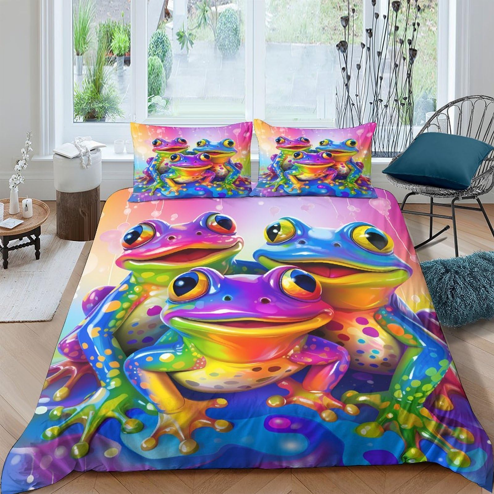 Ctjqhvkz Style-9 3D Printed Colorful Frog Art Fitted Sheet Microfiber Soft Breathable Psychedelic Amphibian Bed Cover For Bedroom Dorm Decor Single（135X200cm）