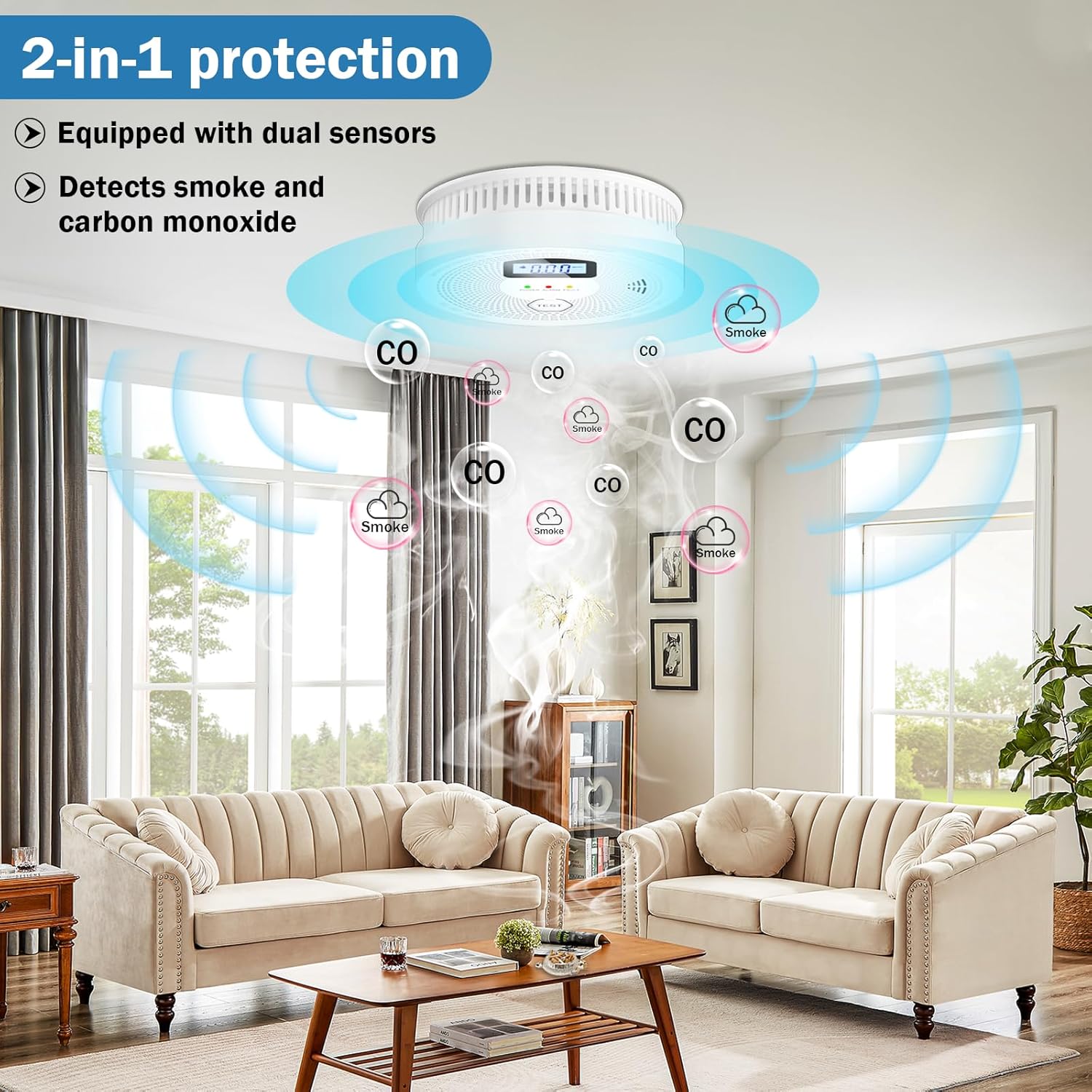 Smoke Detector and Carbon Monoxide Detector Combo with LED Indicators ...