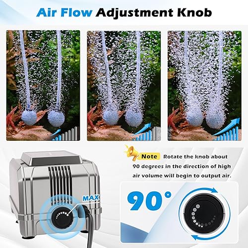 Miniatura 3 de hygger Bomba de aire para acuario de 5 W potente bomba de aire ajustable para pecera, aireador de oxígeno de dos salidas, burbujeador de tanque de