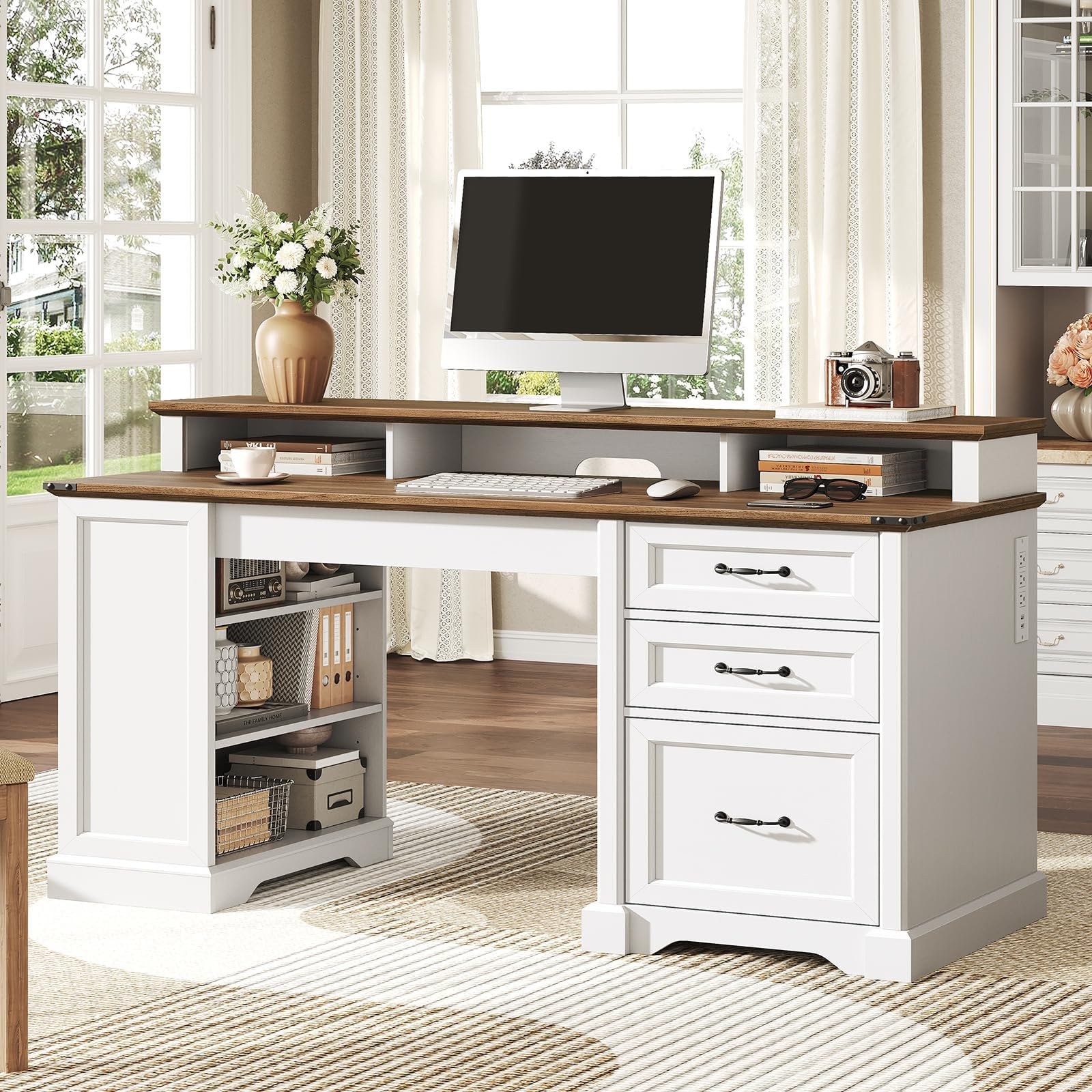 Amazon.com: RALGEND 55'' Farmhouse Executive Desk with Drawers