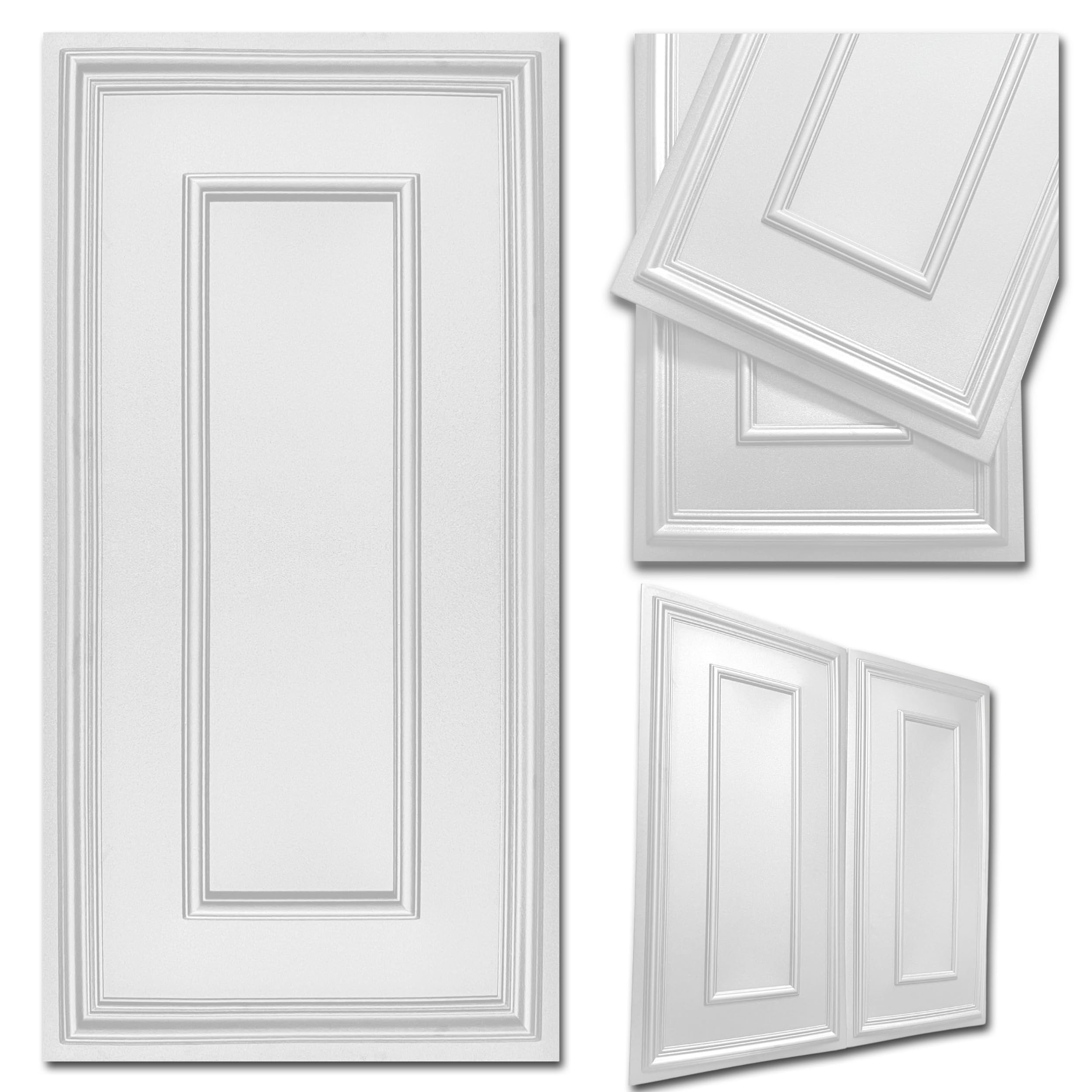 DECCART - Panele ścienne 100x50 cm - Panele ścienne - Panele - Okładziny ścienne wewnętrzne, okładziny sufitowe, panele ścienne ze styropianu - wzór Boazerie XL biały - 24 sztuki (12 m²)