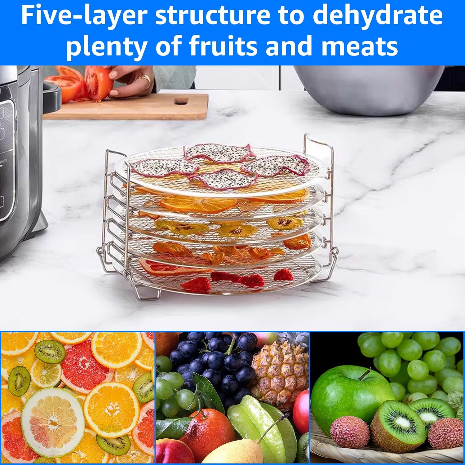 Dehydrator Rack For Ninja Foodi Accesories, Stainless Steel Stand Accesories, Dehydrator Stand With 5 Stackable Layers, Compatible with Instant Pot 8 Quart, Pressure Cooker and Air Fryer