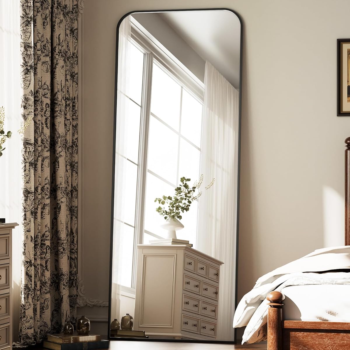 Riskioir Full Length Mirror 56"x21" Arched Floor Standing Large Mirrors Full Body Mirror with Stand - with Aluminum Frame for Bedroom Living Room, Black