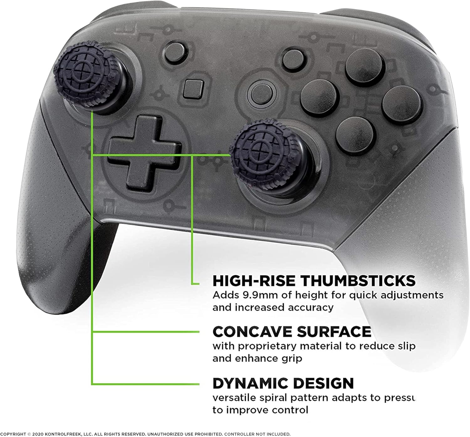 KontrolFreek FPS Freek Battle Royale Nightfall for Nintendo Switch Pro Controller | Performance Thumbsticks | 2 High-Rise Concave | Black - Image 2