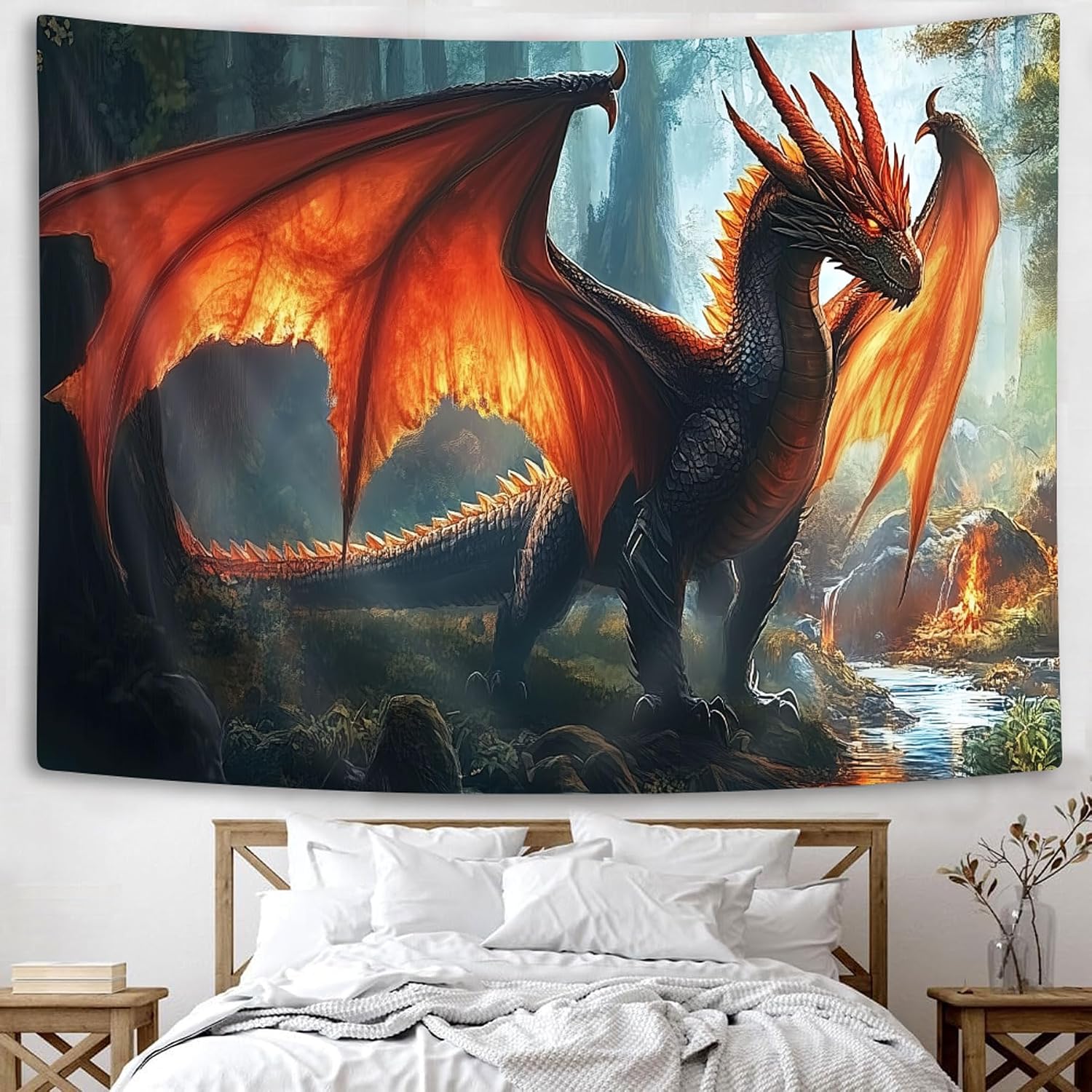 Jipusai Medieval Dragon Tapestry, 60x40in Wall Art for Bedroom, Living Room, Office Decor