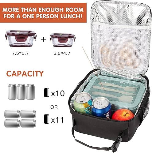 Miniatura 3 de Lonchera para hombres y mujeres lonchera portátil reutilizable con aislamiento bolsa de almuerzo pequeña para adultos para oficina trabajo escuela