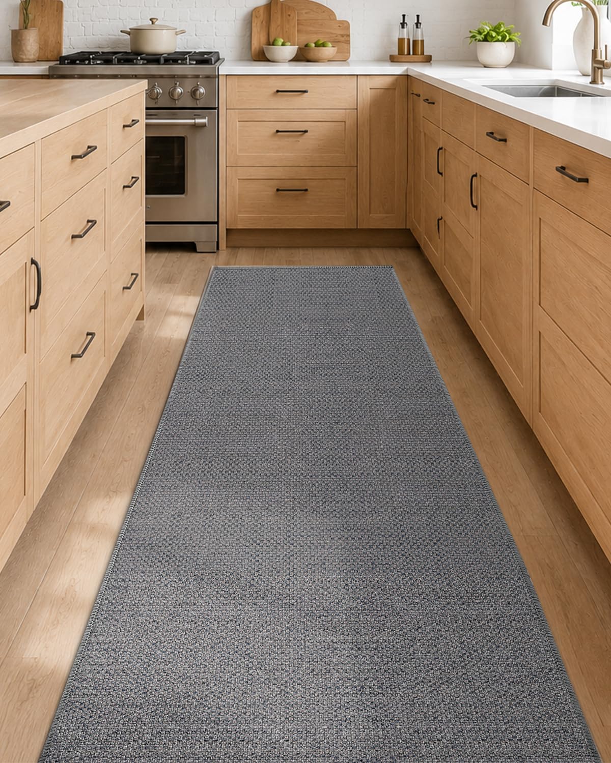 COLOR&GEOMETRY Kitchen Rugs Non Slip Washable 71x304cm, 4mm Thin Woven Rubber Backed Kitchen Runner Rug, Absorbent Easy to Clean Floor Mats for in Front of Sink, Laundry Room, Hallway, Light Grey — image 1
