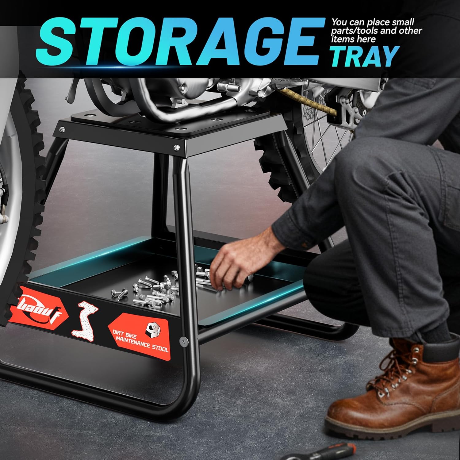 Dirt Bike Stand with Tool Tray,Universal Detachable 600LBS Capacity Motorcycle Dirtbike Stand Lift Box for E Dirt Pit Mini Bike Off Road MX Maintenance Accessories