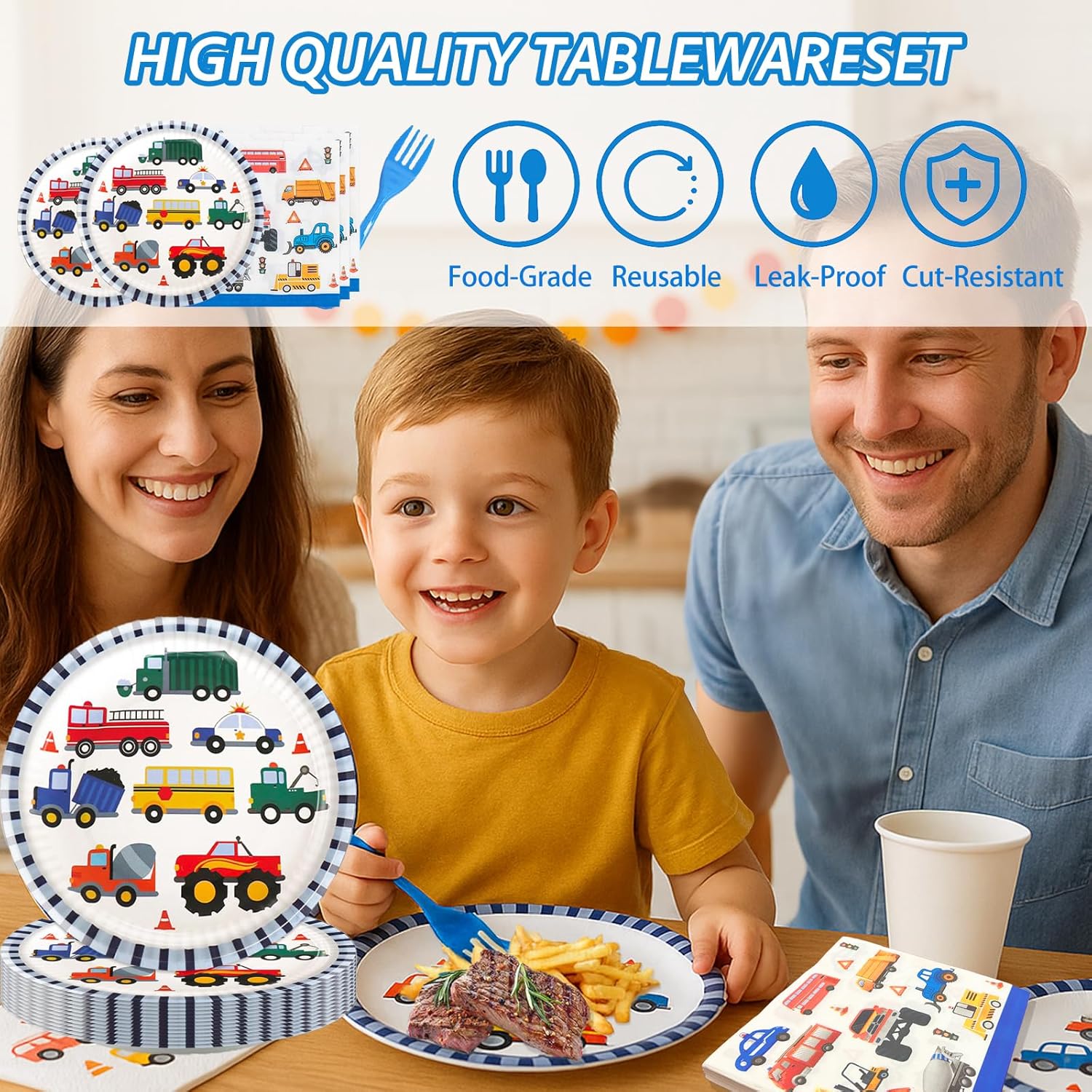 Transportation Birthday Decoration Kit – 192 PCS All-In-1 Complete Party Set with Foil Balloons, Latex Balloons, Balloon Pump, Cake Topper, Tableware for Car, Train, Airplane Party - Image 7