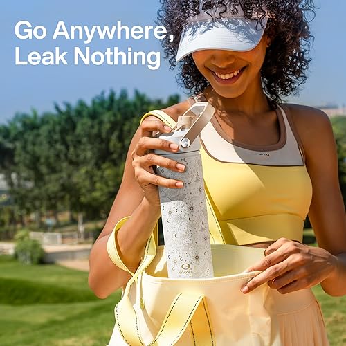 Miniatura 405 de ENCOOL Botella de agua aislada con popote, de acero inoxidable, a prueba de fugas, sin BPA, al vacío de doble pared que se mantiene fría durante 24