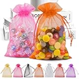ANZNKU 50 Pack Multicolor Organza Bags 4 x 6 inch, Small Mesh Bag Drawstring, Organza Gift Bag for Christmas Wedding Party Favor Jewelry Candy