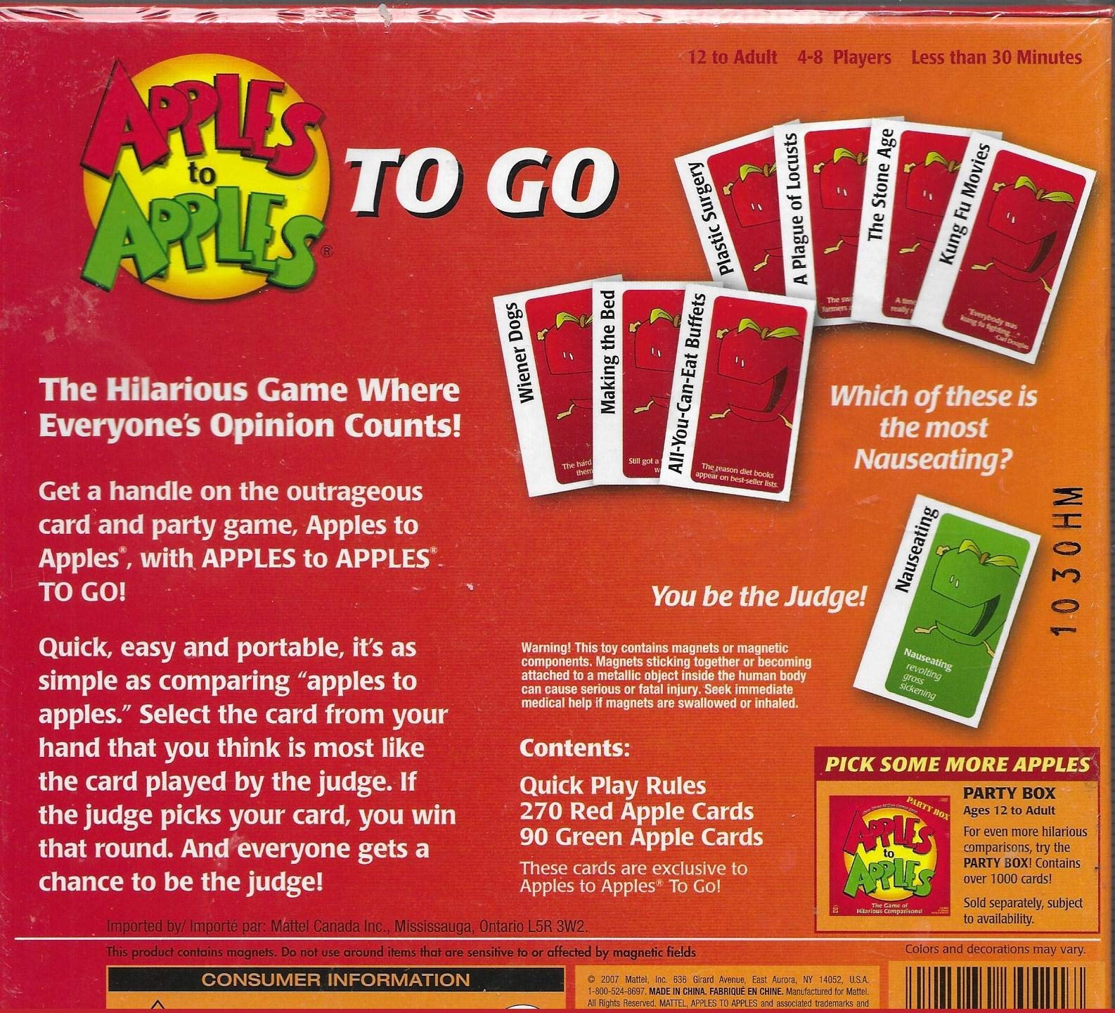 Apples to Apples to Go --The Game of Hilarious Comparisons by Mattel (English Manual)