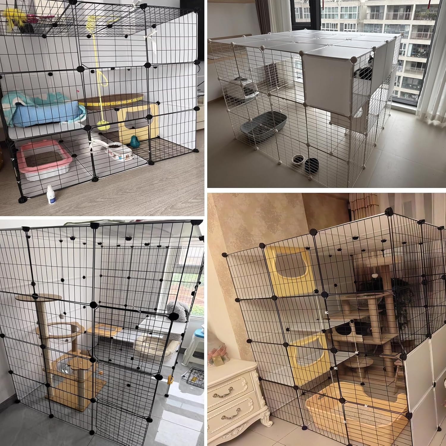 Indoor Cat Crate Playpen Spacious Multi-Level DIY Cat Villa Metal Wire Cat Enclosure Detachable Kitty Cage for 1-3 Cats Small Animals Cattery Pet Fence for Home Use(107x72x142cm)