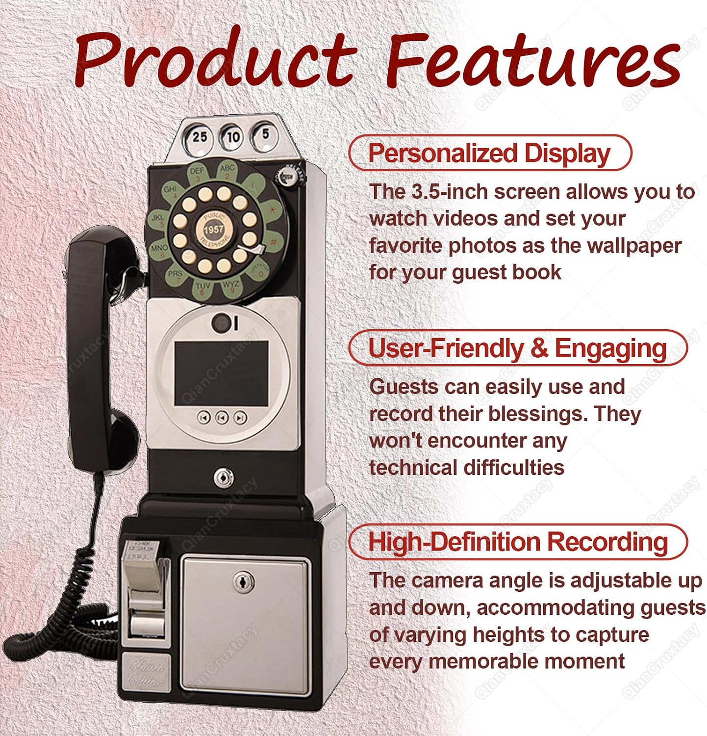 Personalized Video Guest Book Wedding Phone, Record Custom Video Messages in 1080P HD, 32GB Storage, Perfect for Weddings, Anniversaries, Baby Showers and Parties Black