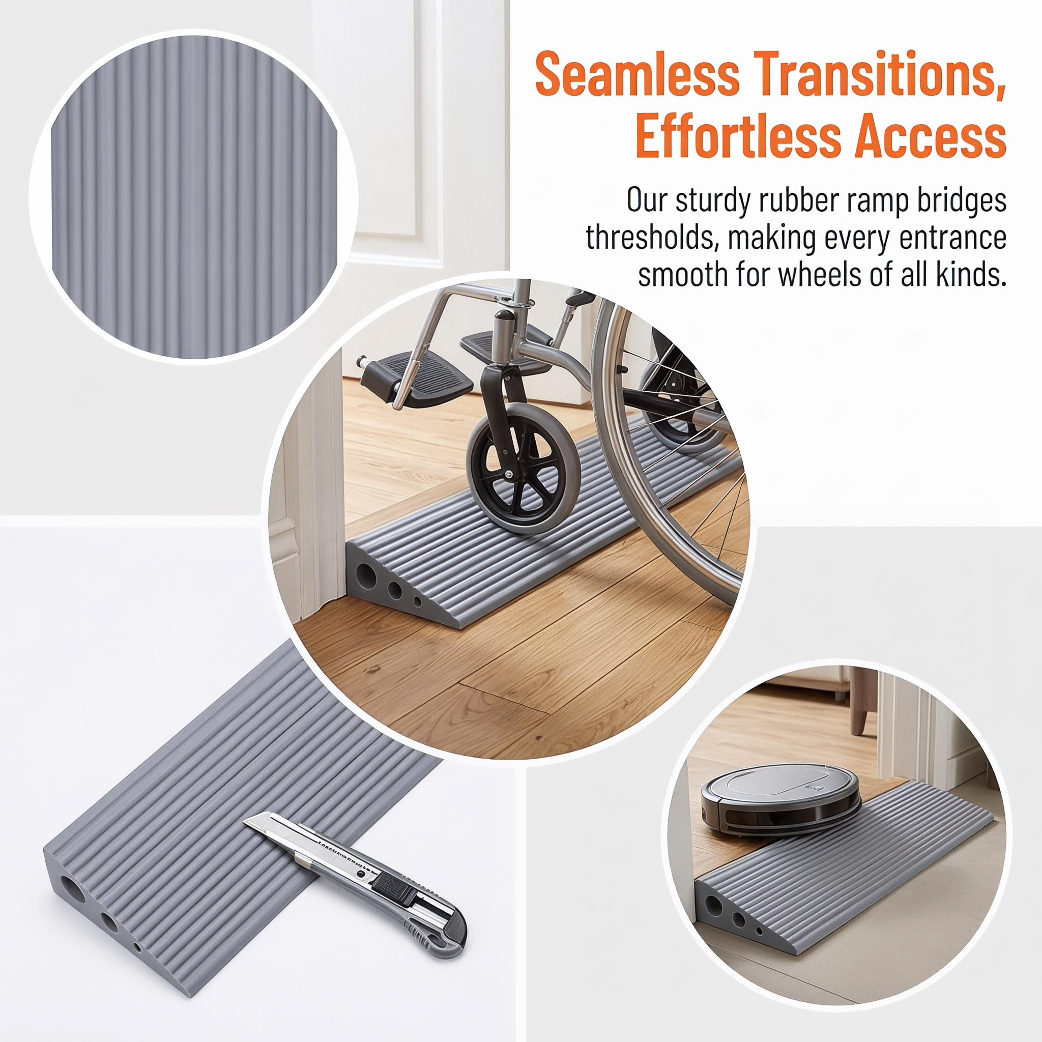 Rampe de seuil de porte 100 x 7 x 3 cm - Rampe de seuil de porte pour robot aspirateur en PVC - Rampe pour fauteuil roulant avec surface antidérapante - Rampe d'accès universelle pour fauteuil roulant