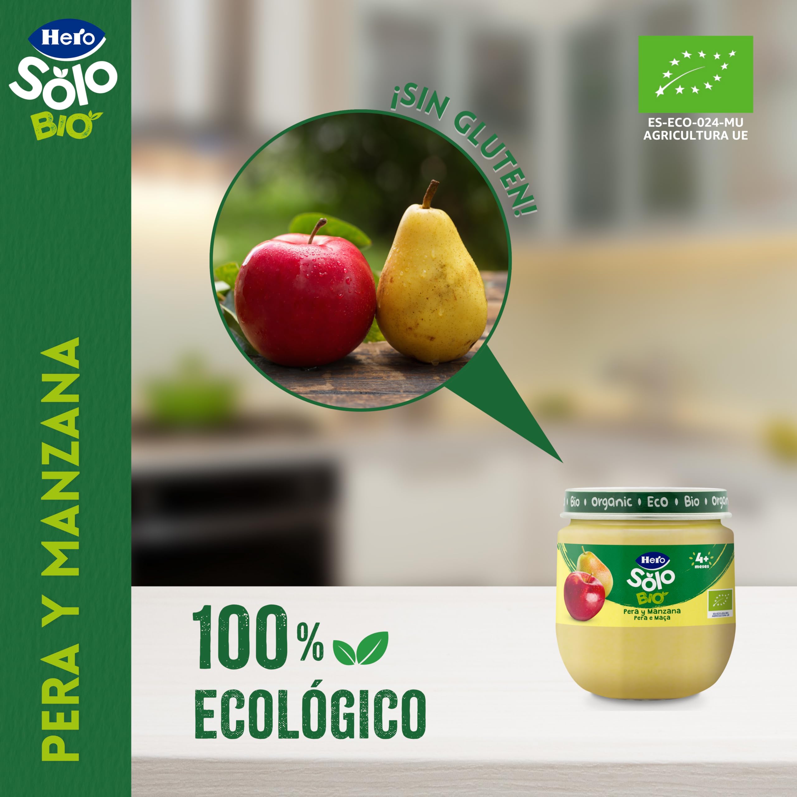 Hero Solo Bio Tarritos de Pera y Manzana 100% Ecológico - Pack 12 x 120 g
