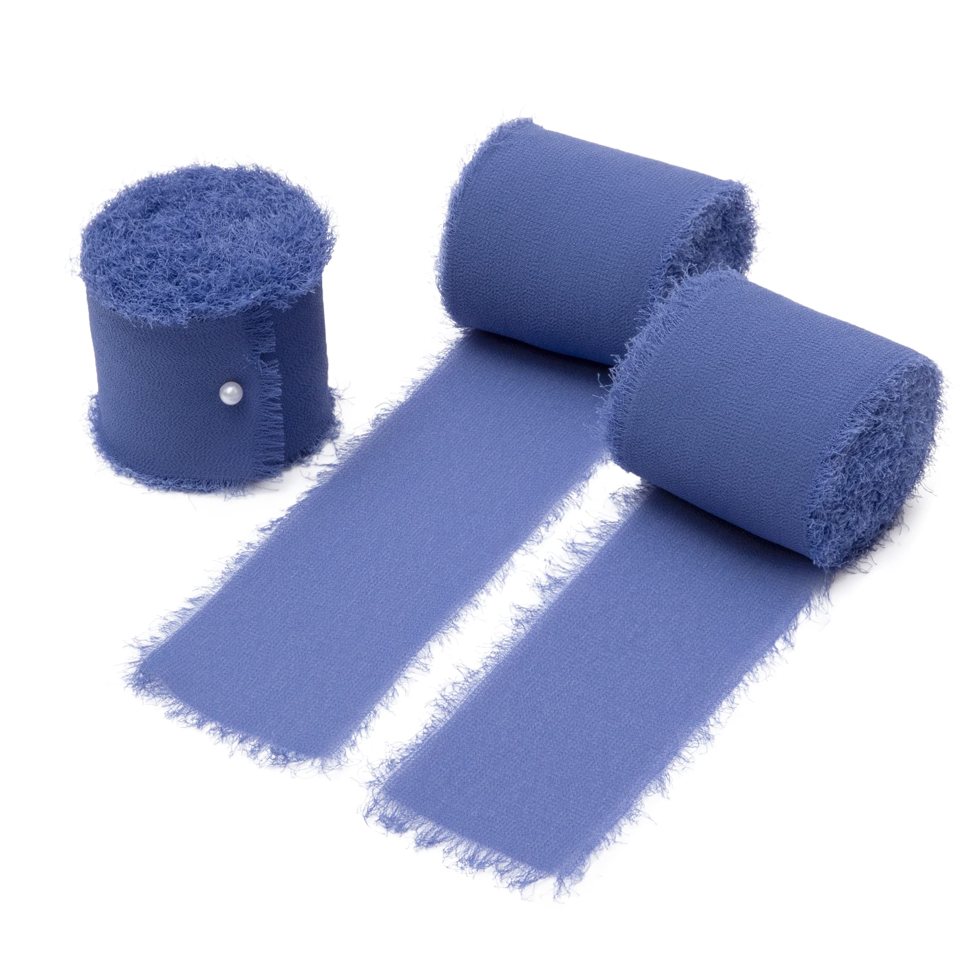 DORIS HOME3 Rolls 2"x7Yd Fringe Chiffon Ribbon for Flower Bouquet, Handmade Electric Blue Ribbon for Gift Wrapping, Frayed Edge Ribbon for Crafts, Decorating, Bouquet Wrap, Wedding Invitation