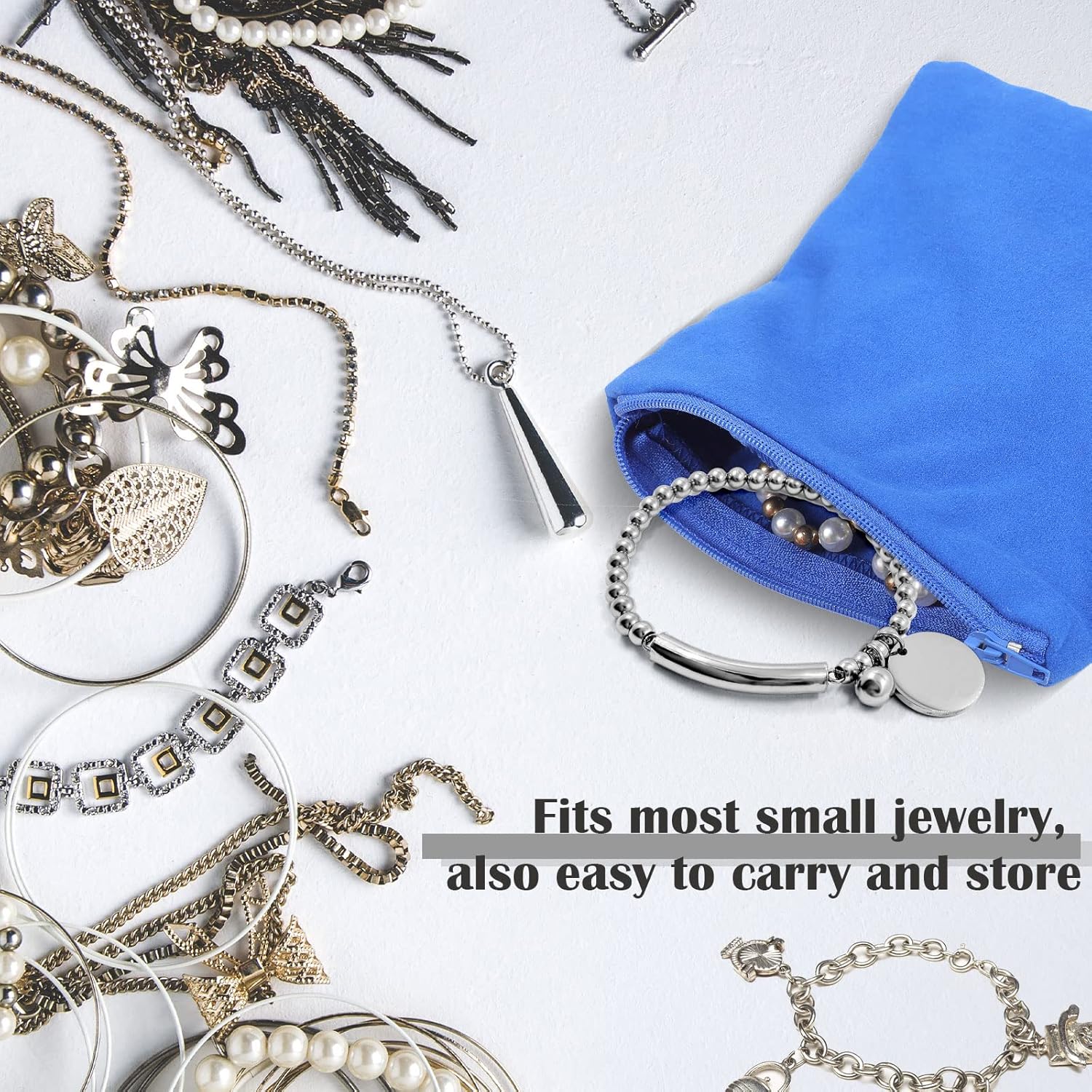 Geosar 24 Pcs Silver Storage Bags, Anti Tarnish Jewelry Zippered Silver Pouches Keeper, for Silverware Protector Bags(6 x 6 Inch,Blue)