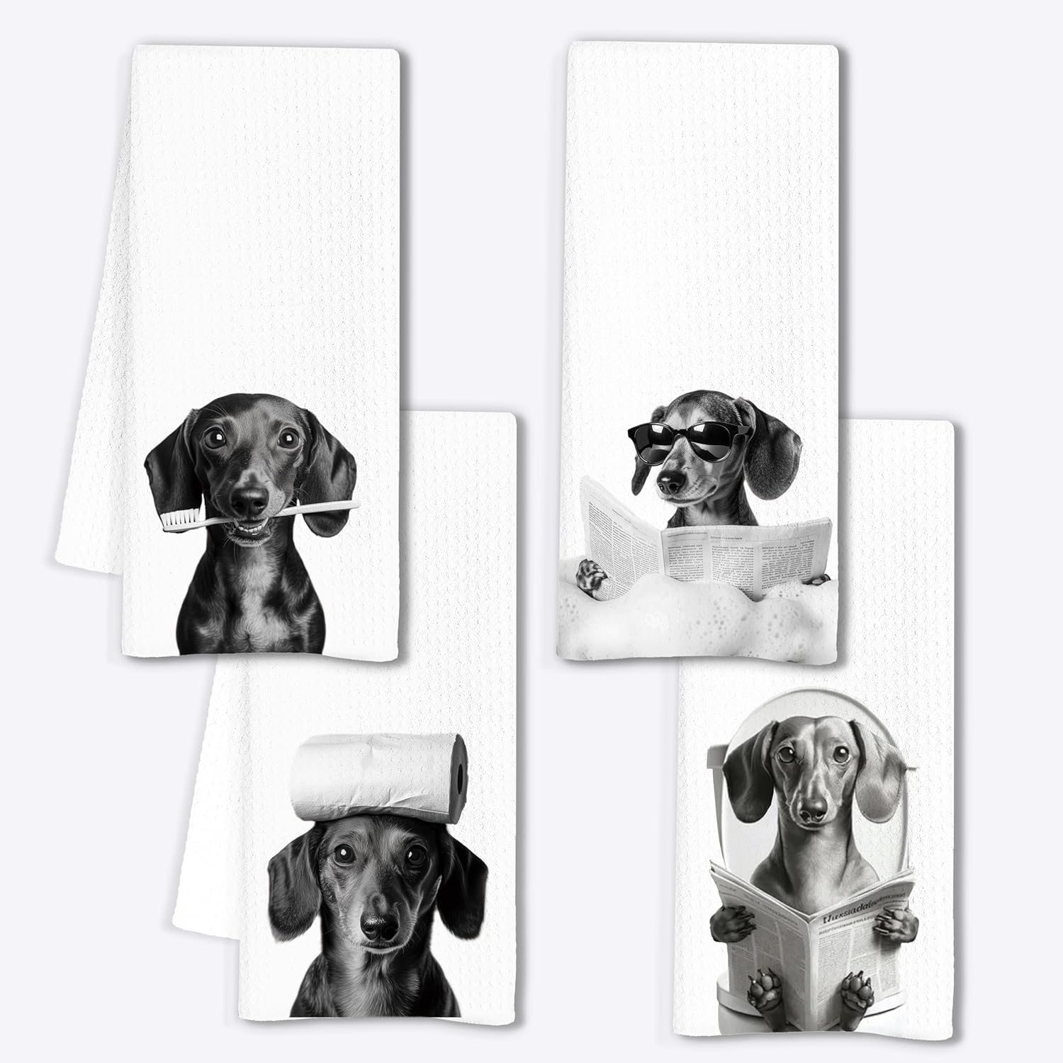 Dachshund Gifts Hand Towels for Bathroom Set of 4, Dachshund Bathroom Decor, Weiner Dog Gifts for Women, Wiener Dog Hand Towels for Home Decor, 24x16 Inch