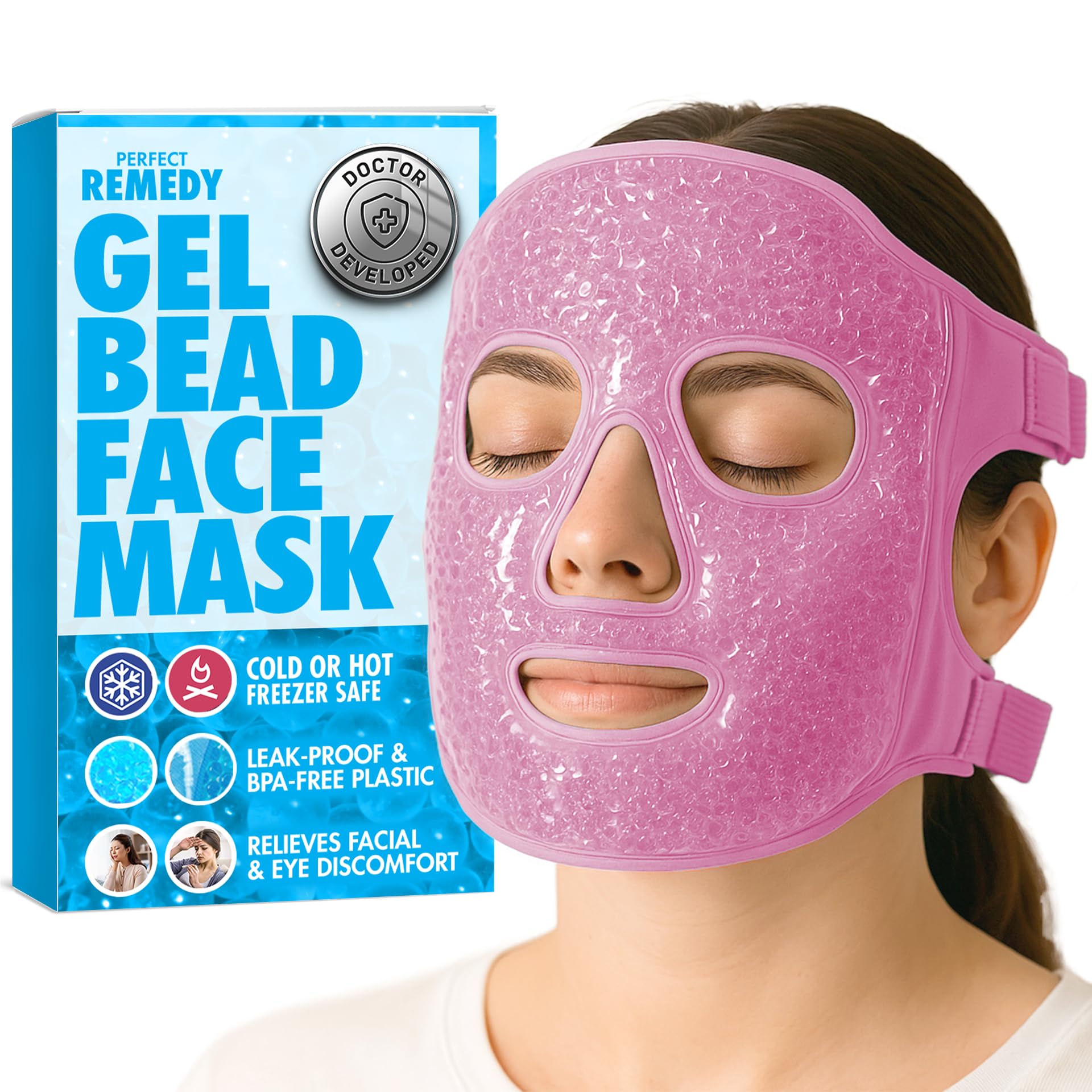 Perfect Remedy Face Ice Pack, Reusable Hot & Cold Ice Face Mask, Gel Compress for Helping with Puffy Eyes and aiding in Conditions of Swelling, Facial Spa Cooling Mask for Women and Men (Pink)