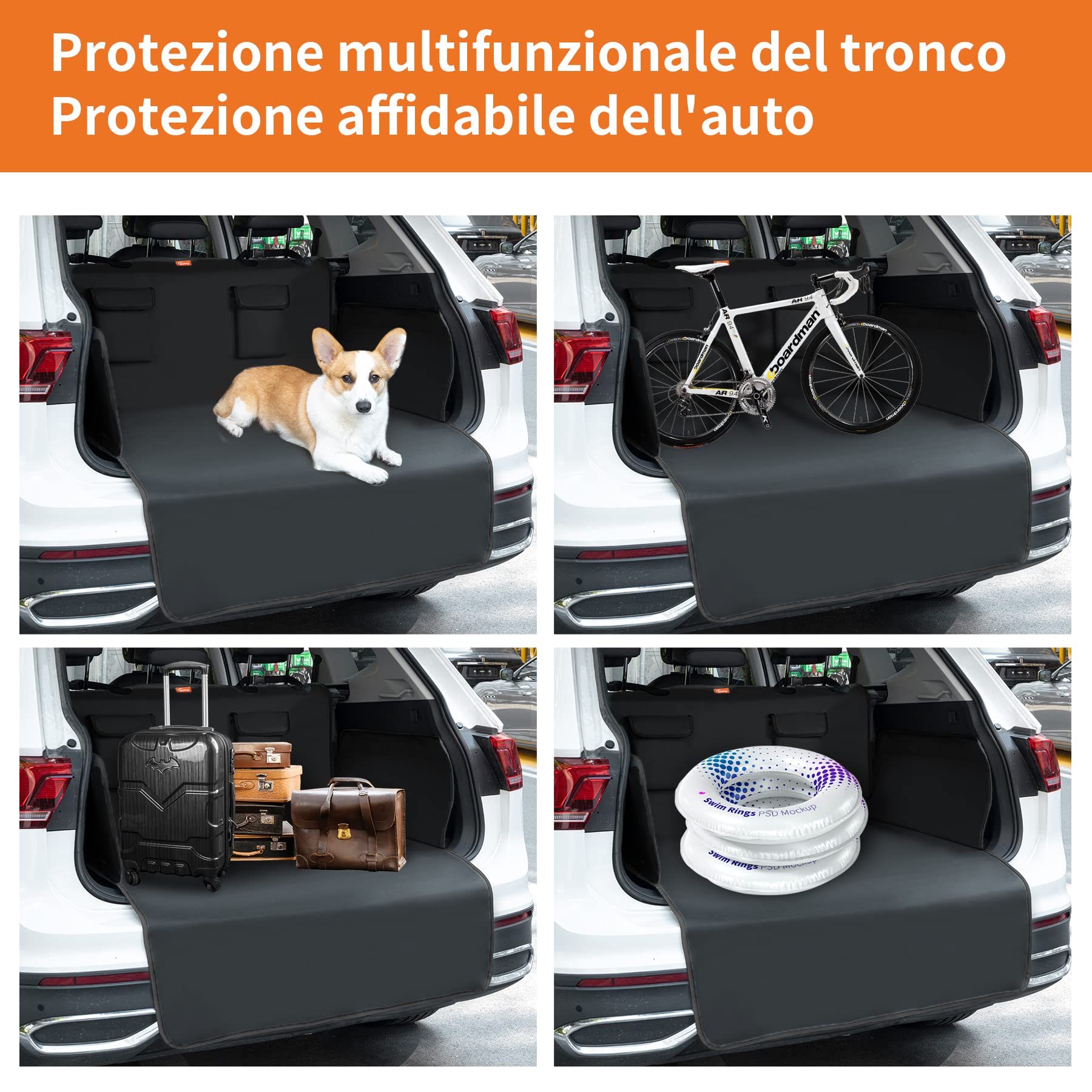 Toozey Telo Auto per Cani - 185 * 105 Coperta Universale Antiscivolo per Cani con Protezione Laterale e Paraurti, Impermeabile e Antivegetativa, Robusto Telo Auto per Cani, Nero - Bordo Nero