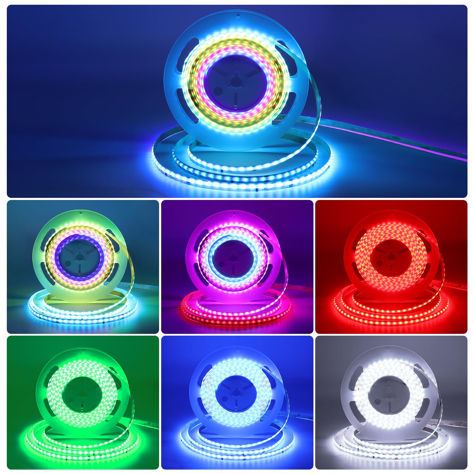 Addressable LED Strip Light Kit COB RGB SPI 5m 24V WS2811 IC alle 10cm steuerbar App Bluetooth + RF Fernbedienung hohe Helligkeit CRI90 schmaler 8mm LED Streifen für Innenbeleuchtung TV Küche Möbel