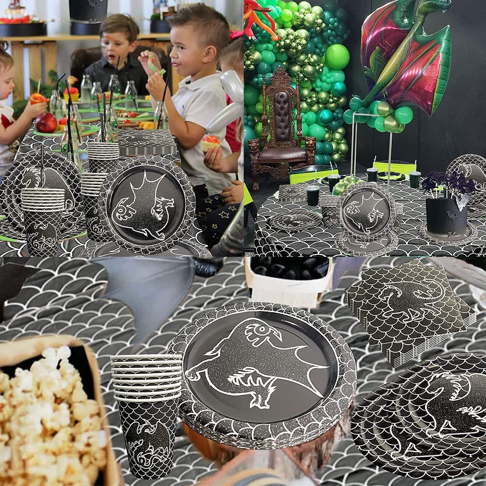 Drachen Partygeschirr-Set Für 8 Gäste – Inkl. Teller, Becher & Servietten, Aus Papier, Kinderfreundlich