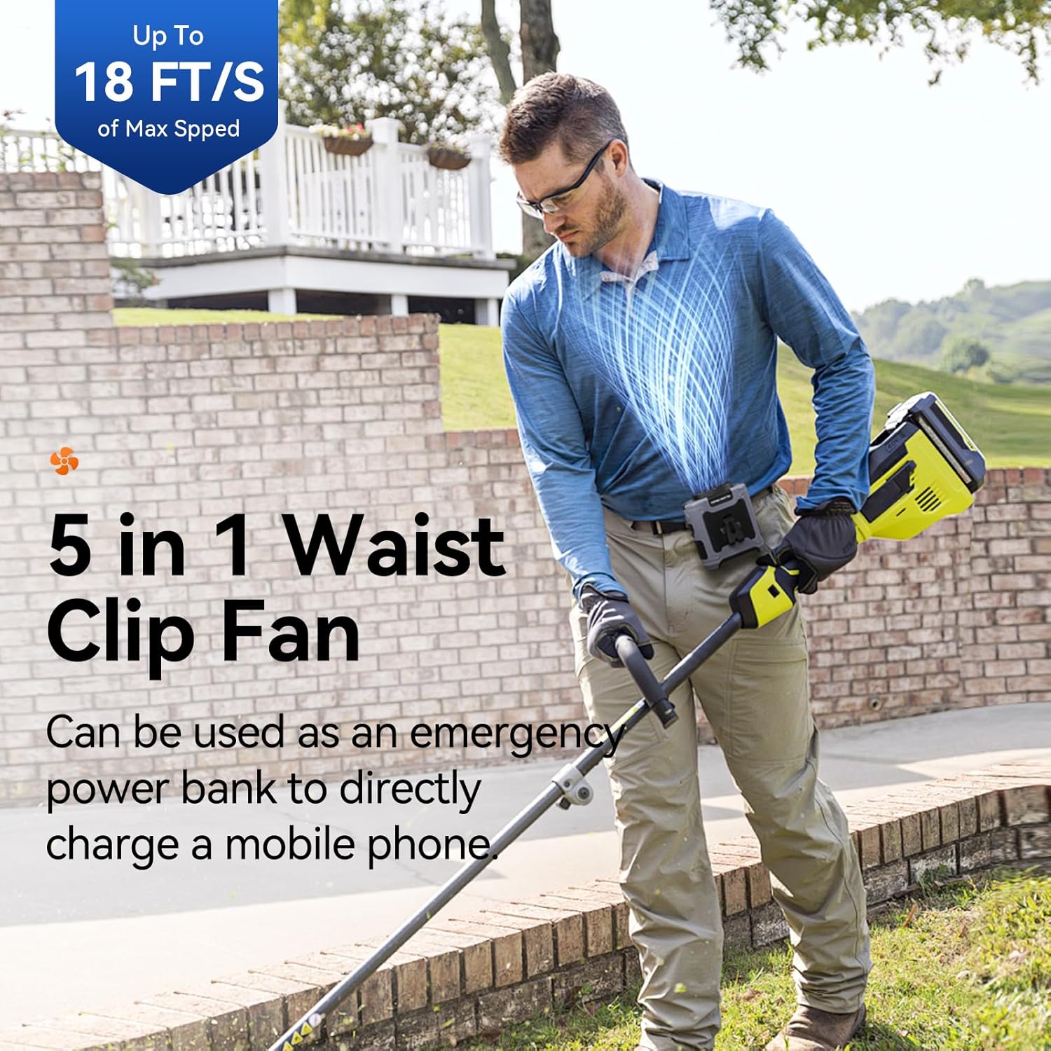 Aristide Portable Waist Fan, 10000mAh Rechargeable Waist Clip Fan, 16000RPM With Max 24H Working Time 5-speed adjustment with LED flashlight Portable Fan for Outdoor Jobsite and etc(Grey)