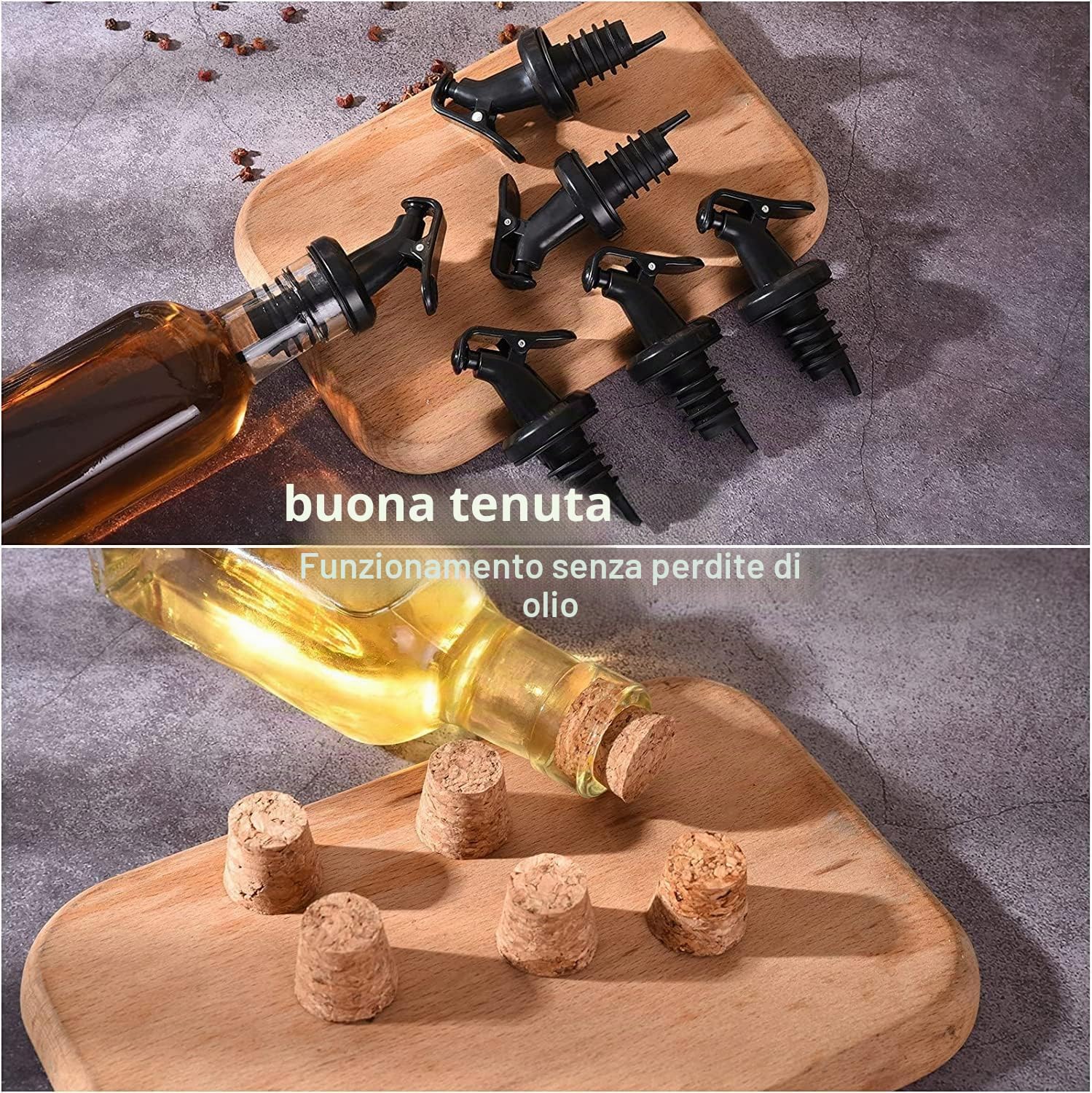 SAEIV Bottiglia per Olio 4x500ml con Portabottiglie Bambù Giallo Caldo, Dosatore Olio Vetro Borosilicato Alto, Oliera Salvagoccia Porta Olio Bottiglia Olio Bottiglie per Olio con Accessori Completi