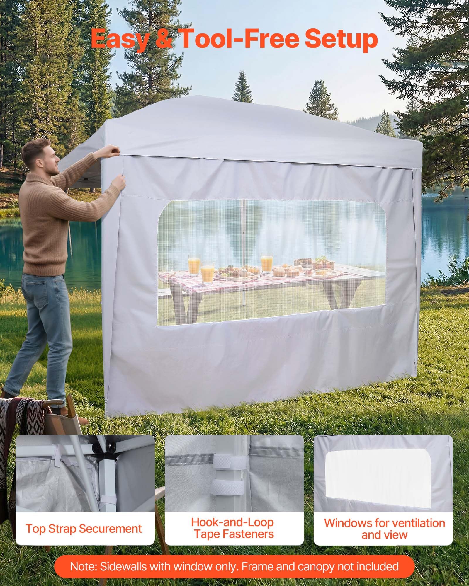VEVOR Paroi Latérale de Tonnelle 3x2 m Panneau Latéral de Tente Tonnelle Lot de 4 pour Événements d'Extérieur, Stands de Vendeur, Camping, avec Couche Imperméable, Coupe-Vent et Pare-Soleil, Blanc