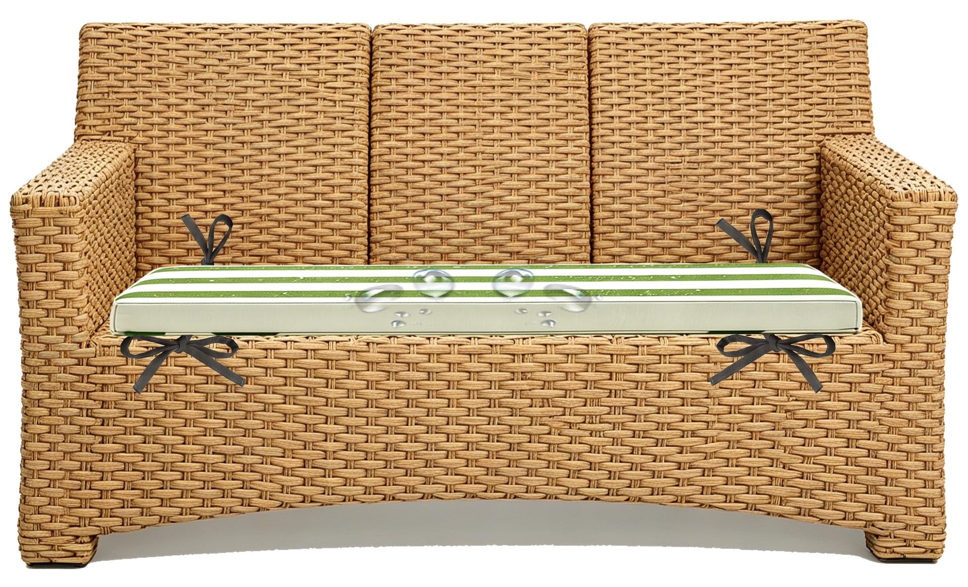 Miecoae 5cm/1.9" Replacement Cushions for Rattan Wicker Outdoor Chair and Ottoman Sectional Striped, Outdoor Sofa Cushions Waterproof 80% Water Repellent Bench Cushion(Green White,120x50 cm 47x20 in)