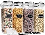 PRAKI Ensemble de stockage de conteneurs de céréales (4L,135.2 Oz), 4PCS Conteneurs hermétiques de stockage alimentaire avec pour la cuisine & Pantry Organization Distributeurs de céréales avec 20 étiquettes, Measuring Cup & Marqueur