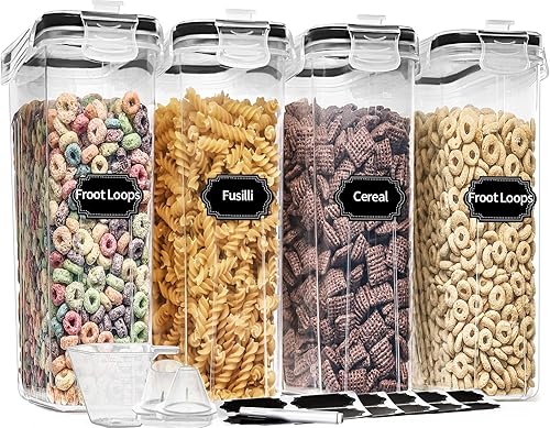 PRAKI Juego de recipientes de cereales (4 L, 135.2 onzas), 4 recipientes herméticos para almacenamiento de alimentos con boquilla para cocina y