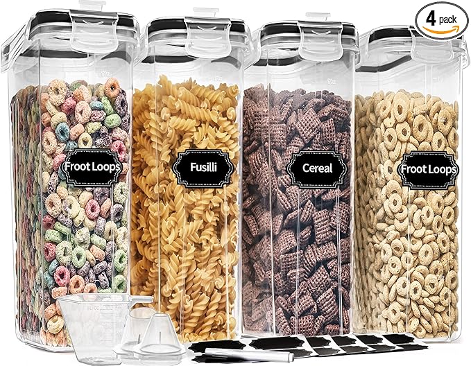 PRAKI Airtight Cereal Containers (4L) with Spout, Labels and Cup