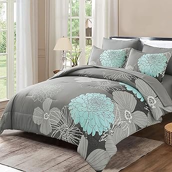 Chezmoi Collection Napa 7-Piece Luxury Leaves Scroll Embroidery Bedding Comforter Set (Full, Teal/Gray/Black)