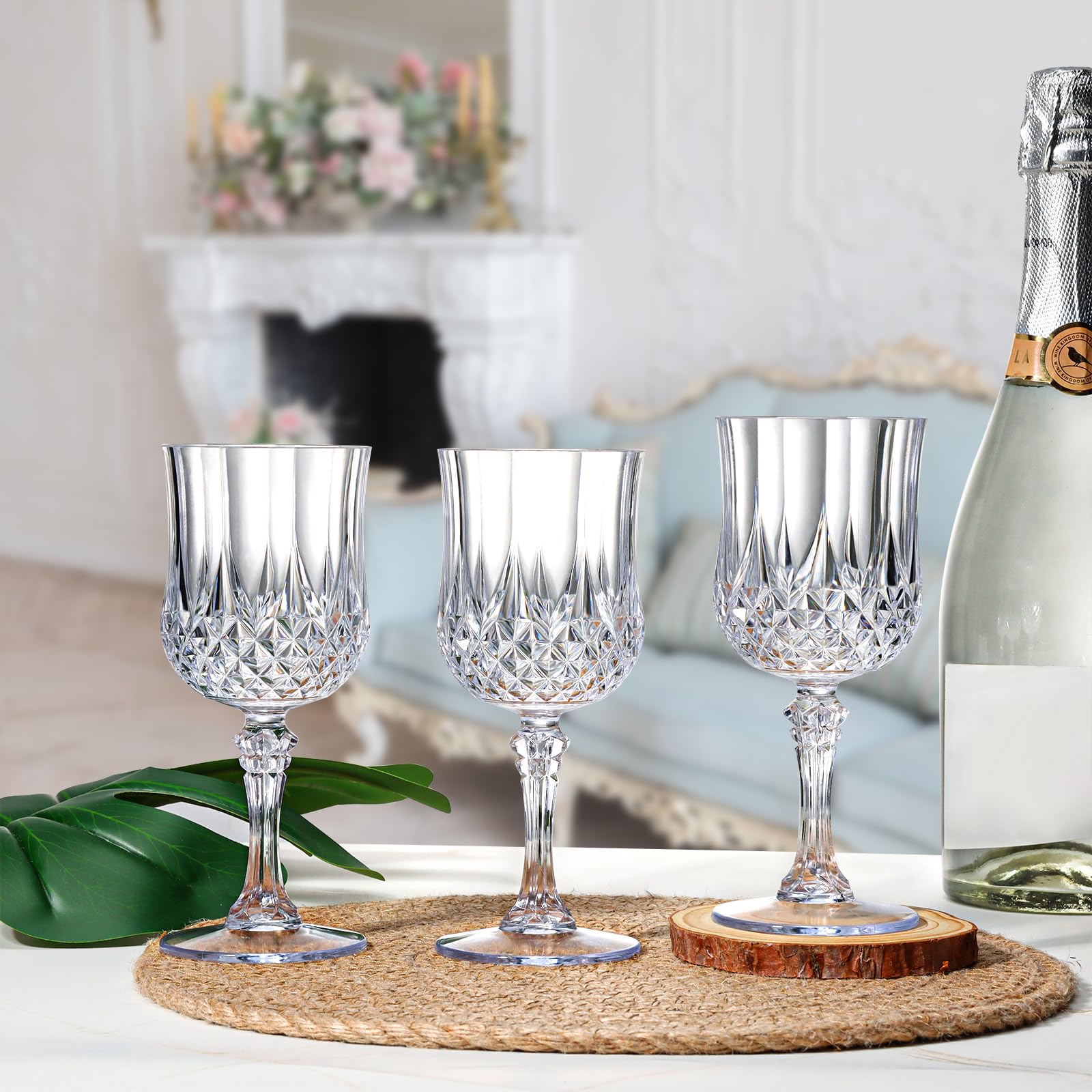 XUWAIDSGN Copas de vino de plástico vintage de 7 onzas, vasos irrompibles para boda, copas de agua de cristal, reutilizables, copas de champán vintage (24, transparentes)