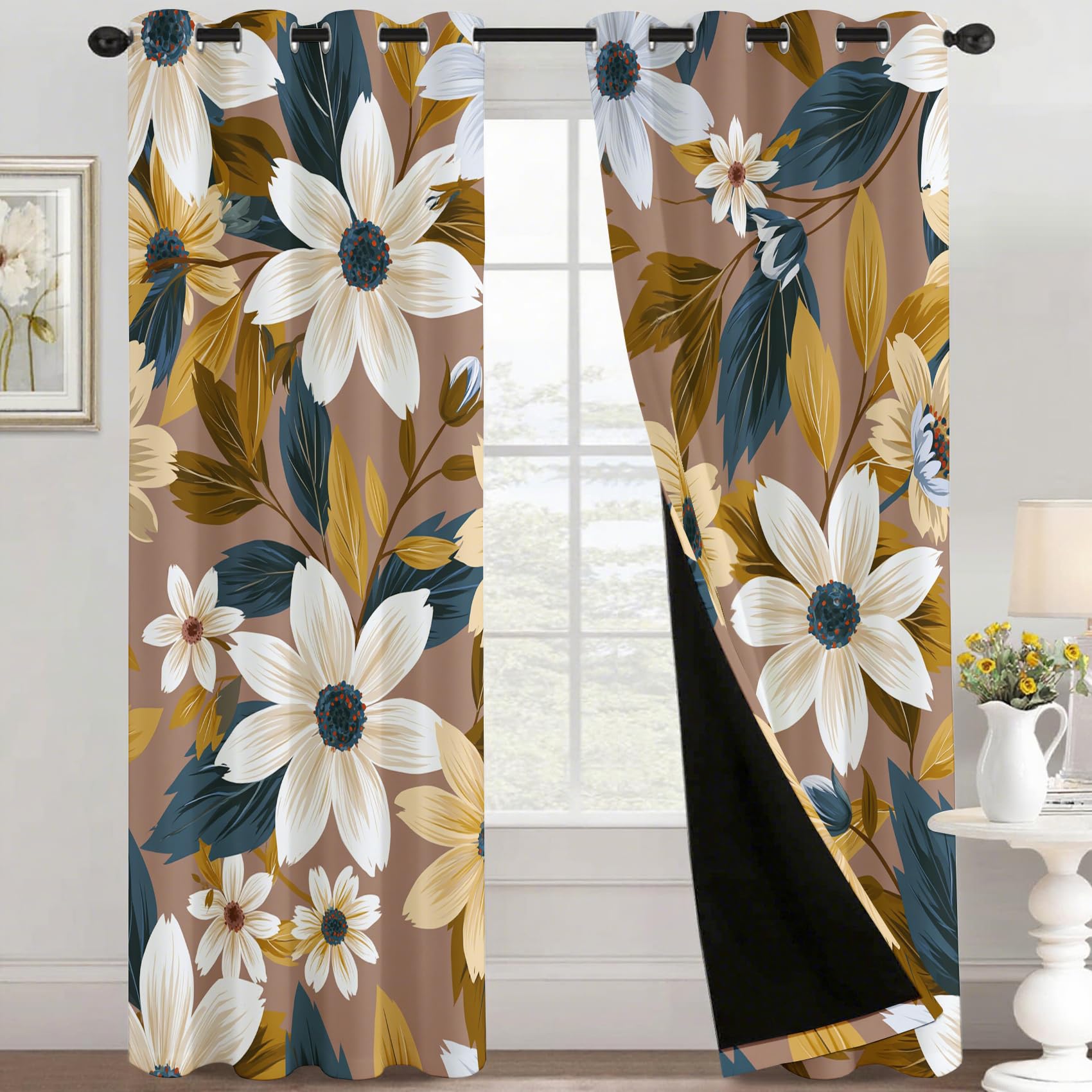 Generisch Landhausstil Blume Vorhänge 2er Set, H 215 x B 110 cm Deko