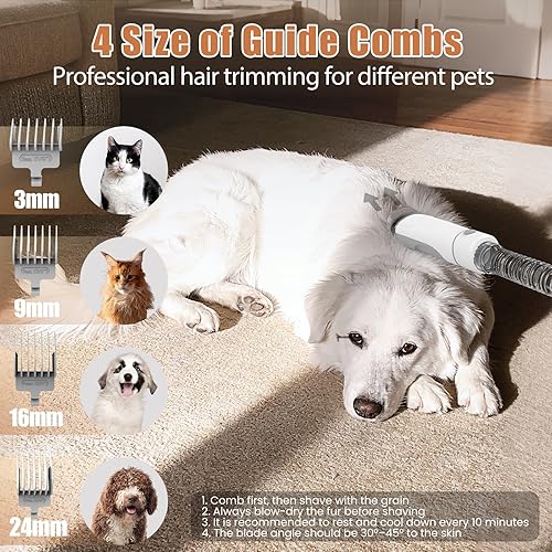 Miniatura 5 de Aspiradora de aseo para perros, kit de aseo para mascotas con cortapelos para perros, depósito de polvo de 2.5 L, 11000 Pa, aspiradora de perros