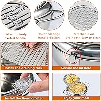 Vista 4 de Olla freidora profunda de 8.27 pulgadas/2.2 L, olla de tempura estilo Janpanese con cesta coladora y termómetro, olla profunda de acero inoxidable
