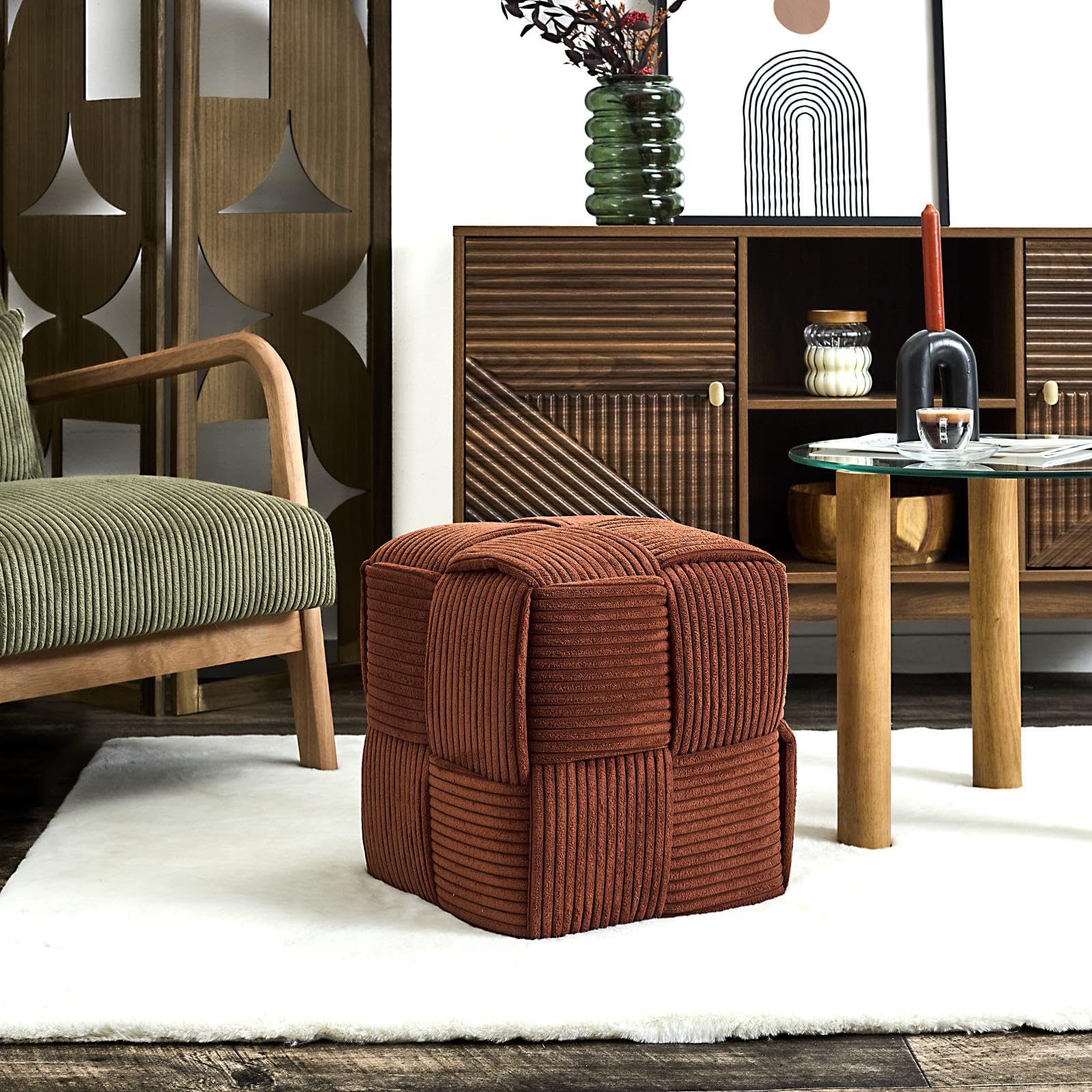 HOME DECO FACTORY - HD0539 Pouf Côtelé Tressé Terracotta, Design Élégant et Confortable, Usage Polyvalent comme Siège ou Table d'Appoint, Dimensions 36x38x36 cm | Tissu tressé, pouf côtelé, design élégant, siège ou table d'appoint, polyvalent, confortable