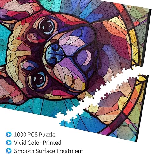 Miniatura 3 de Rompecabezas de madera de 1000 piezas de pintura artística de perro bulldog francés para niños y adultos, cumpleaños para familiares y amigos