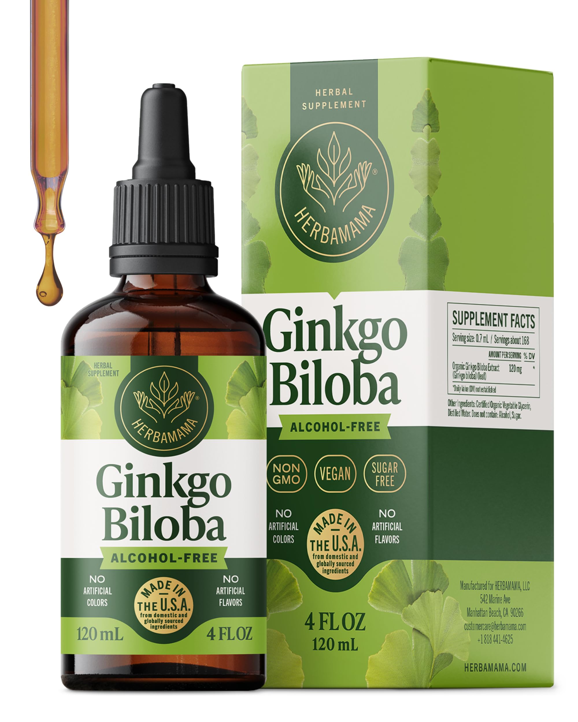 HERBAMAMA Ginkgo Biloba Supplements - Brain Supplements for Focus & Memory 4 Fl Oz (Pack of 1)