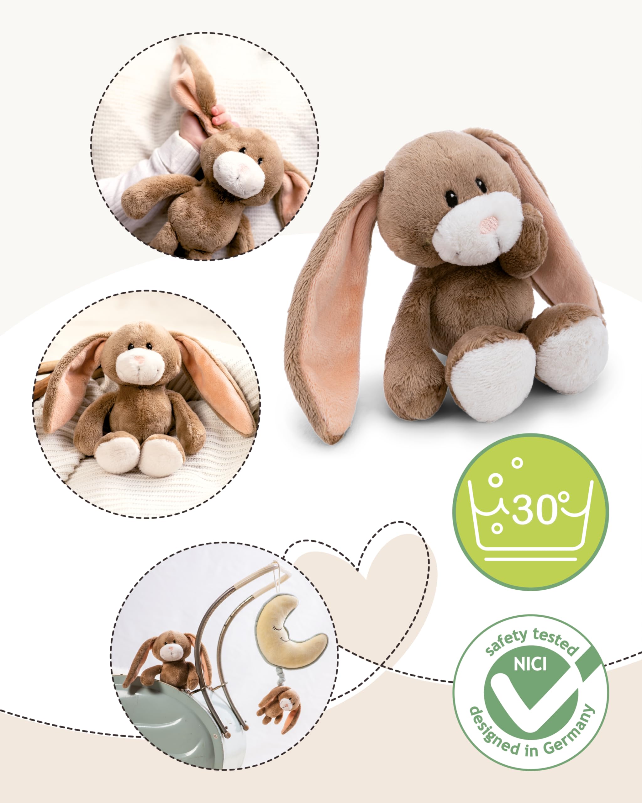 NICI Kuscheltier Hase Lopino 20cm in Geschenkbox 22,5x12,5x7cm - braun - Stofftier aus weichem Plüsch, niedliches Plüschtier zum Kuscheln und Spielen, für Babys & Kleinkinder - 5