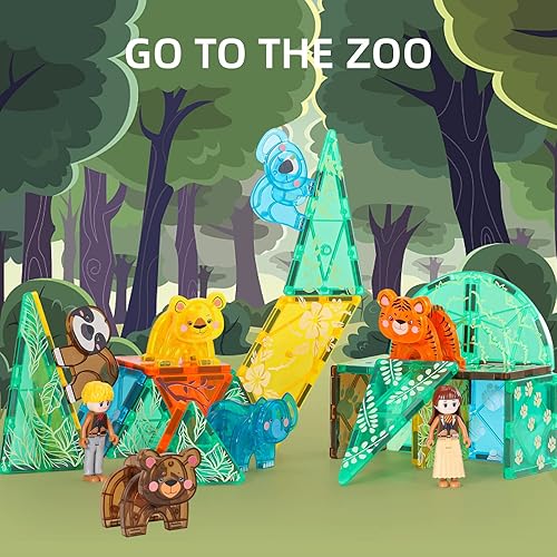 Miniatura 2 de VANLINNY Azulejos magnéticos 64 piezas de animales de la selva juguetes de construcción magnéticos para niños de 3 a 8 años bloques de construcción